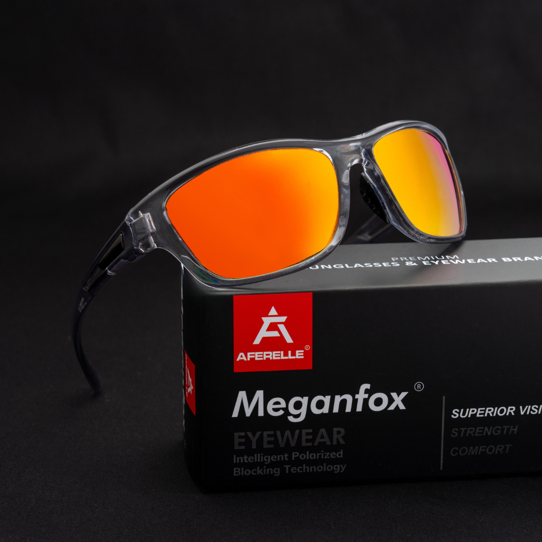 Aferelle Meganfox Wrap Around Glossy Grey Sunglasses Polarized Mirror Lens