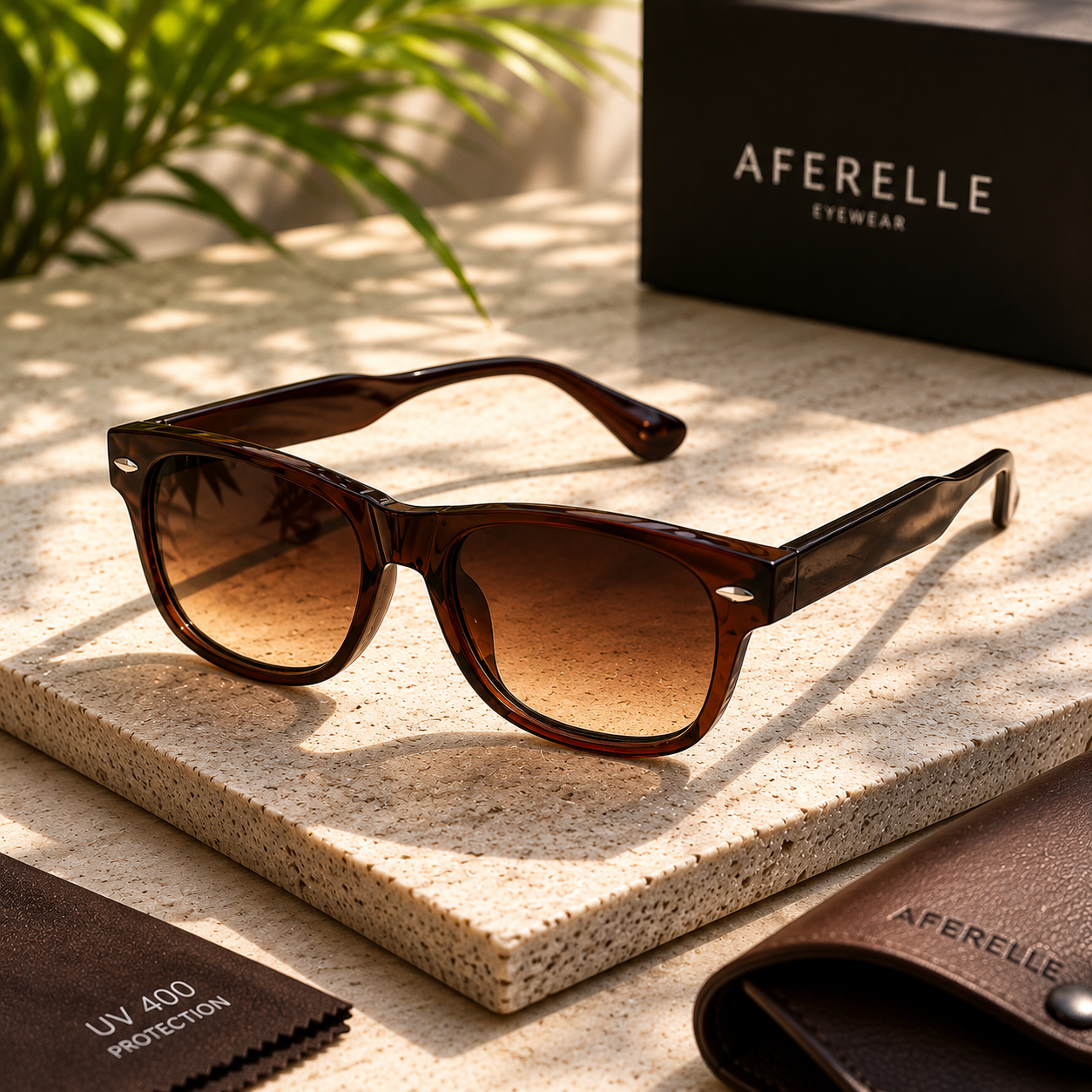 THE Atlas Unisex UV400 HD Glossy Brown Sunglasses