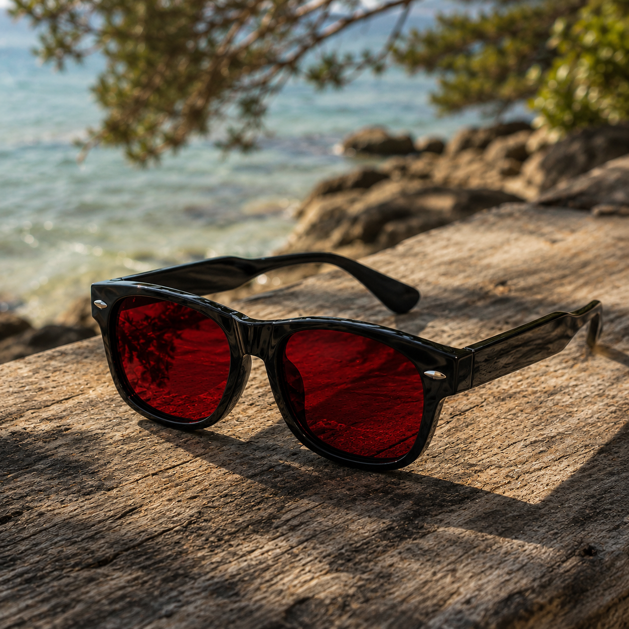 THE Atlas Red UV400 HD Glossy Glossy Black with Red Lens Sunglasses