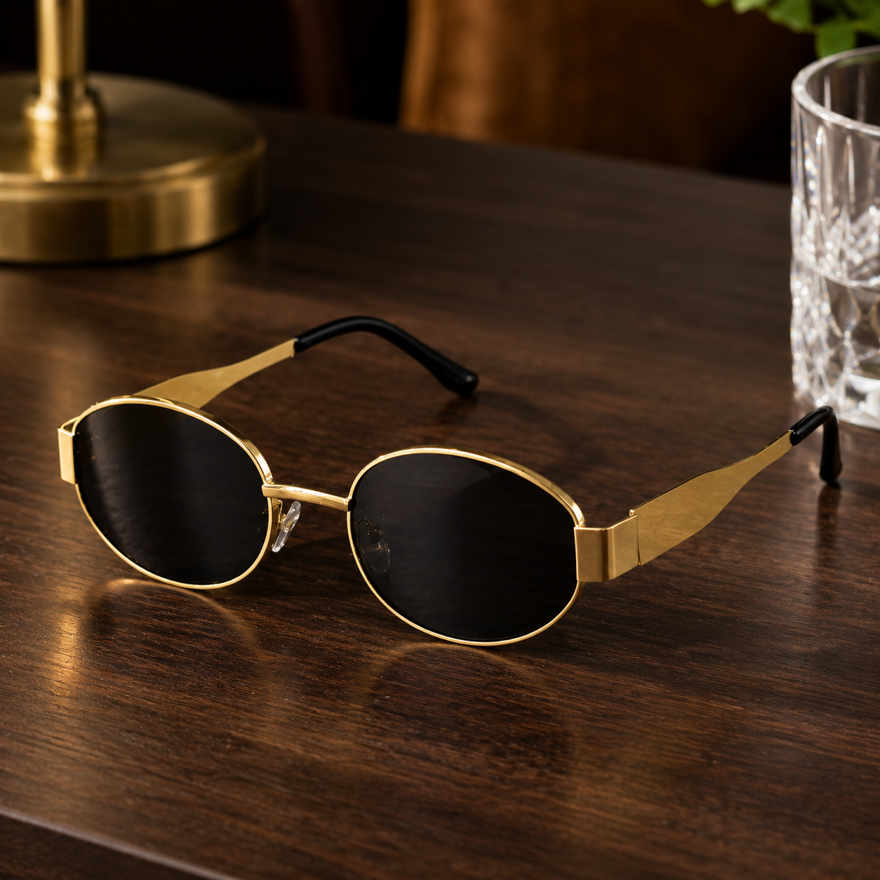 THE LUCY Oval Gold Sunglasses