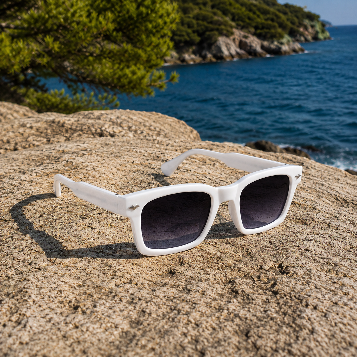 THE GHOST Unisex UV400 HD Glossy White Sunglasses