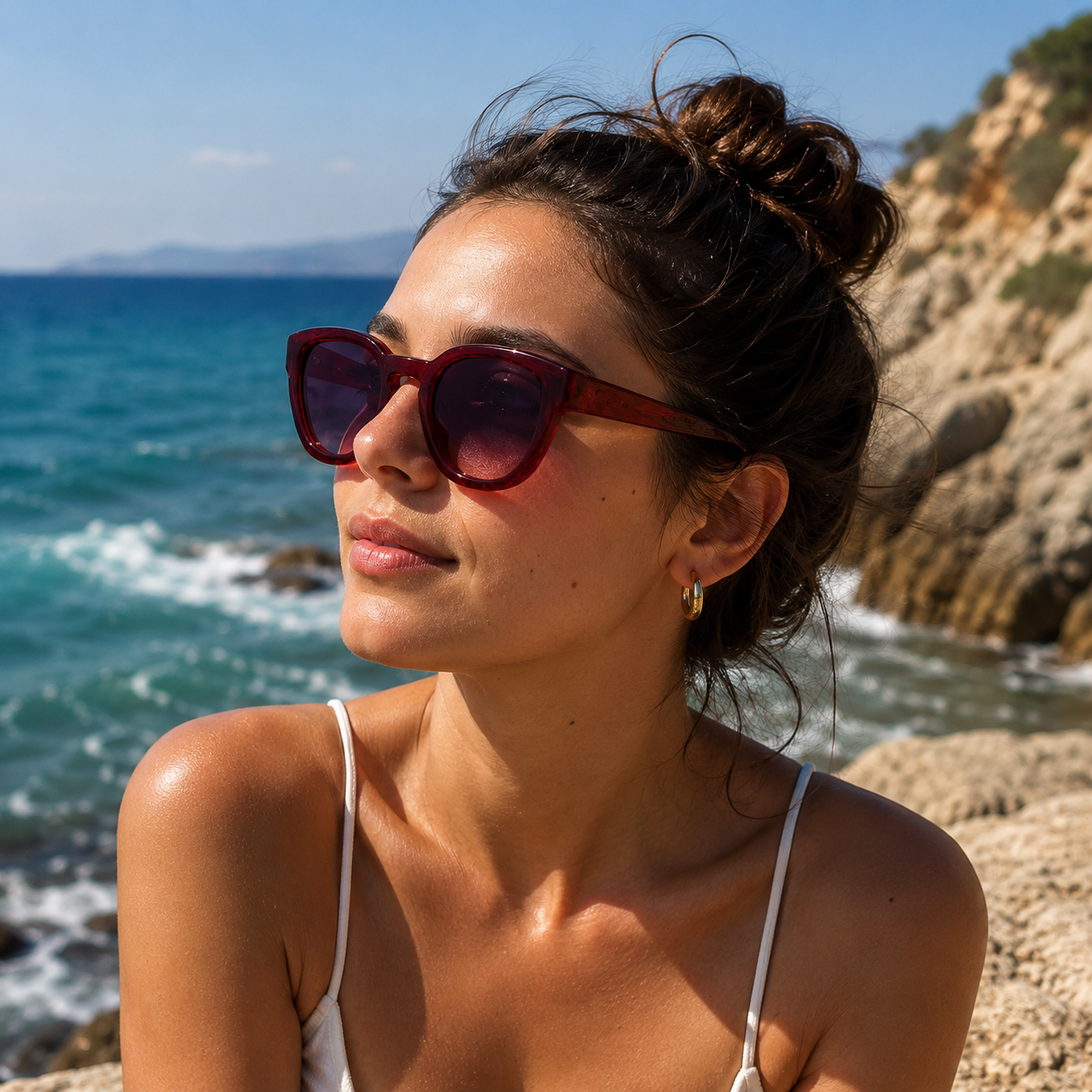 THE GALAXY Unisex UV400 Glossy Maroon HD Sunglasses