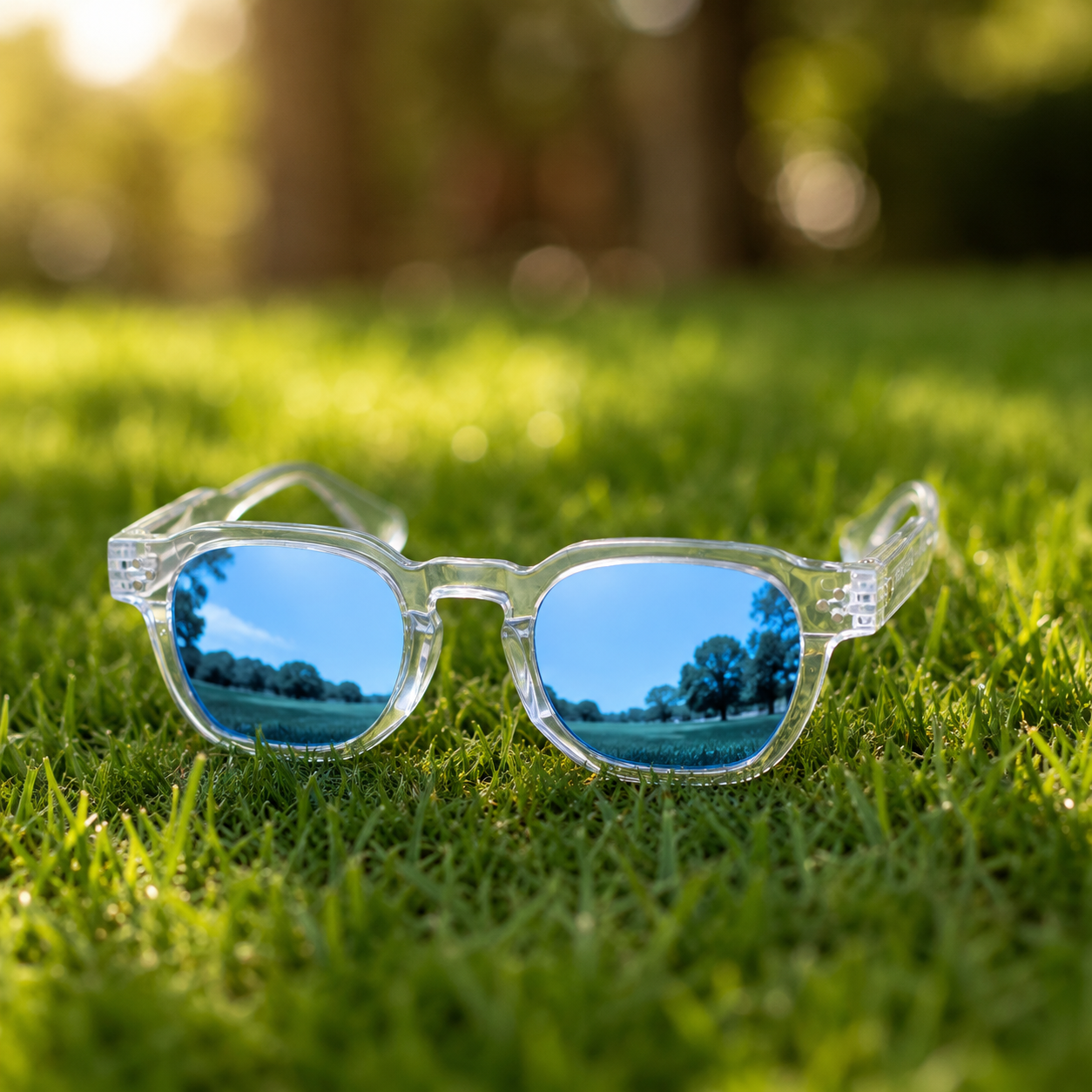 THE Phantom Glossy Clear Mirror Blue Lens UV400 Sunglasses