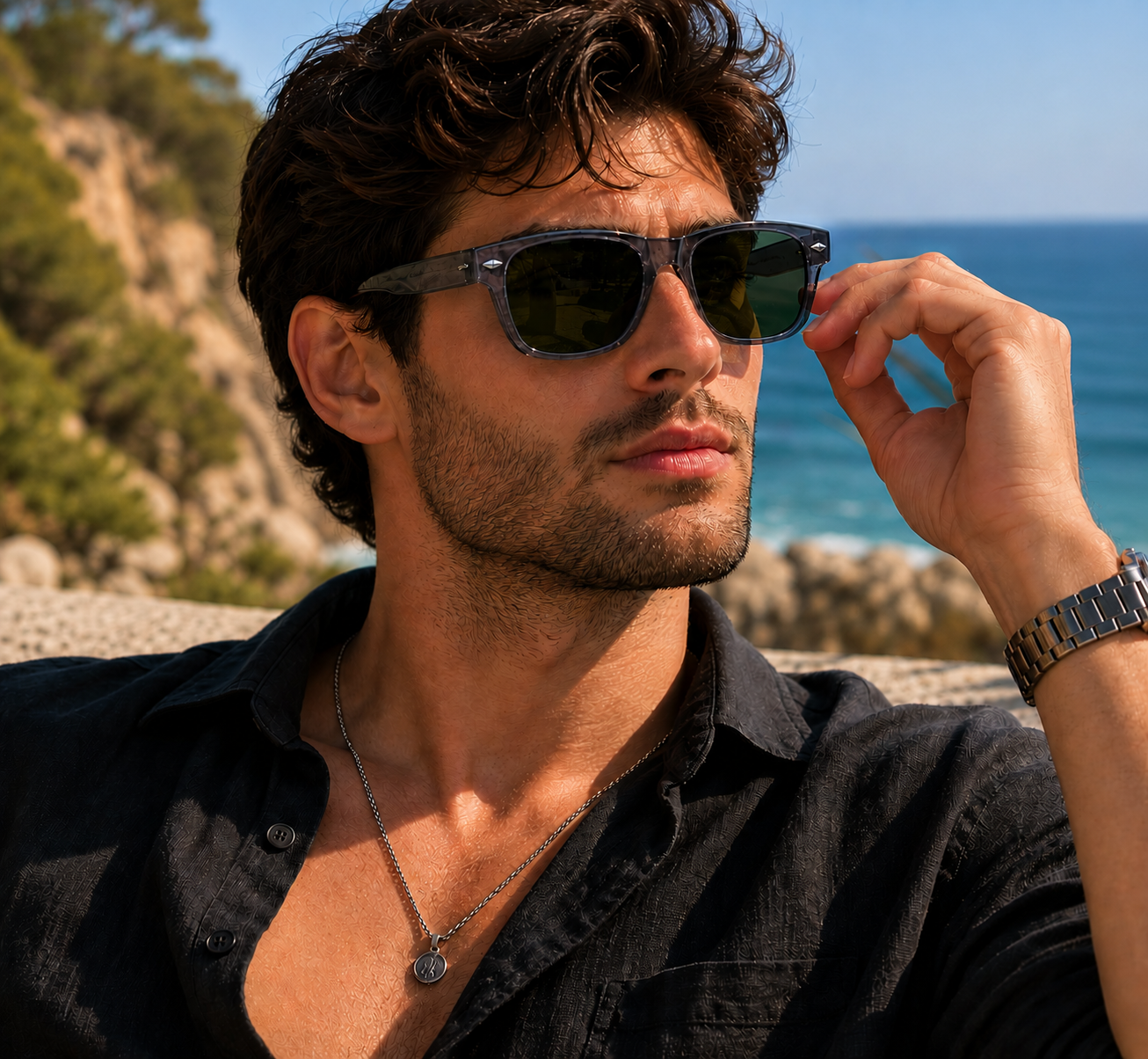 THE Atlas Unisex UV400 HD Glossy Grey With Green Lens Sunglasses