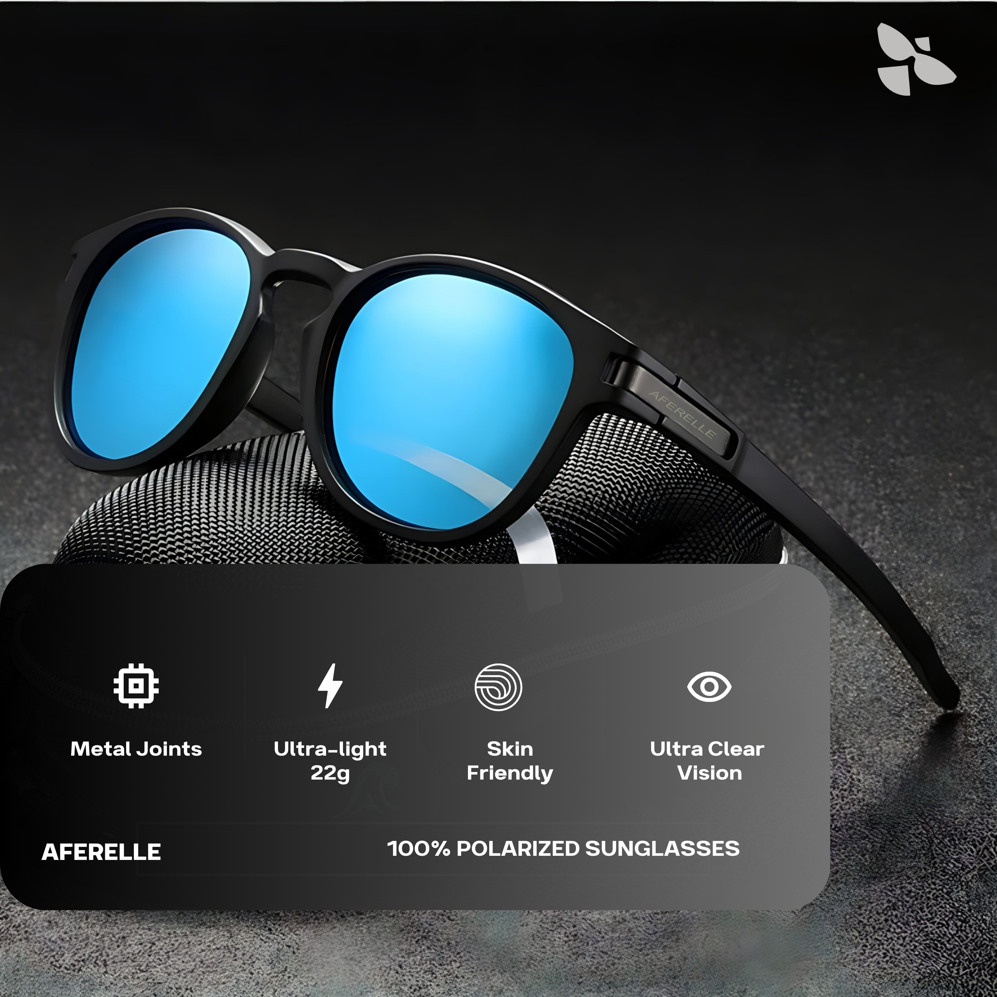 THE BOSS | Round Black Mirror Blue Polarized For Men and Women