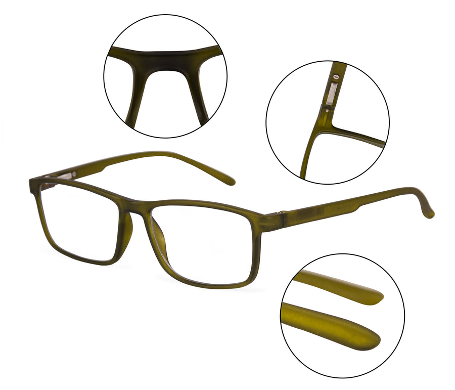 AFERELLE Zero Power Computer Glasses Blue Ray Glasses For Men TR90 Frame | CR Lens | Matt Olive
