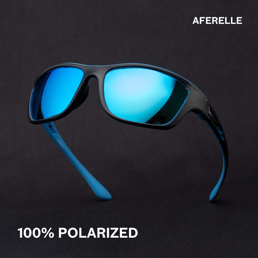 AFERELLE Wrap Around Bike Car Riding Polarized Sunglasses TAC 100 % UV Protection | Blue Mirror Coated