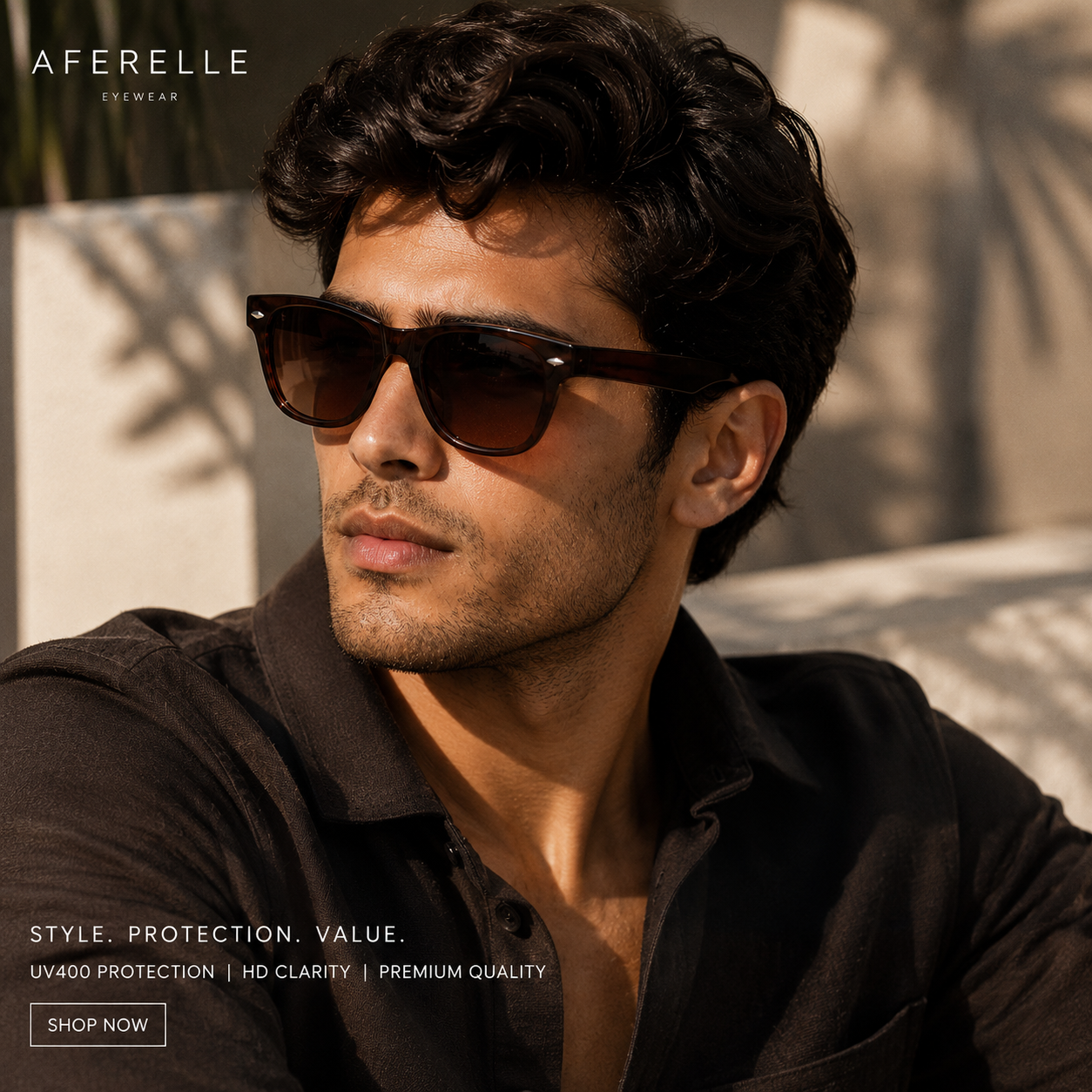 THE Atlas Unisex UV400 HD Glossy Brown  Sunglasses