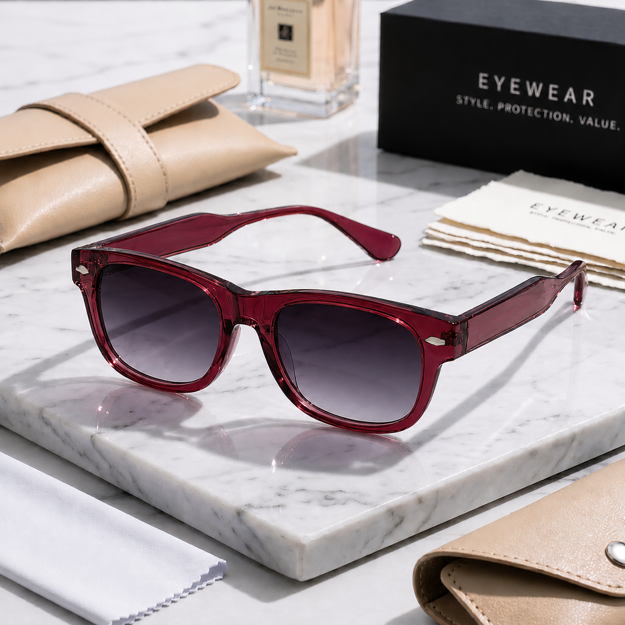 THE Atlas Unisex UV400 HD Glossy Maroon  Sunglasses