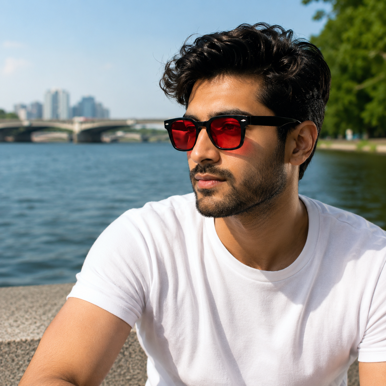 THE Drift  Unisex UV400 HD Glossy Black Red  Lens Sunglasses
