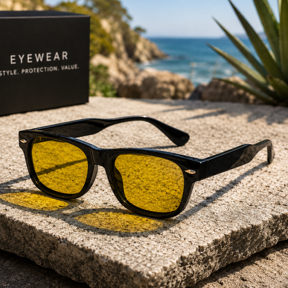 THE Atlas UV400 HD Glossy Black Yellow Night Drive Sunglasses