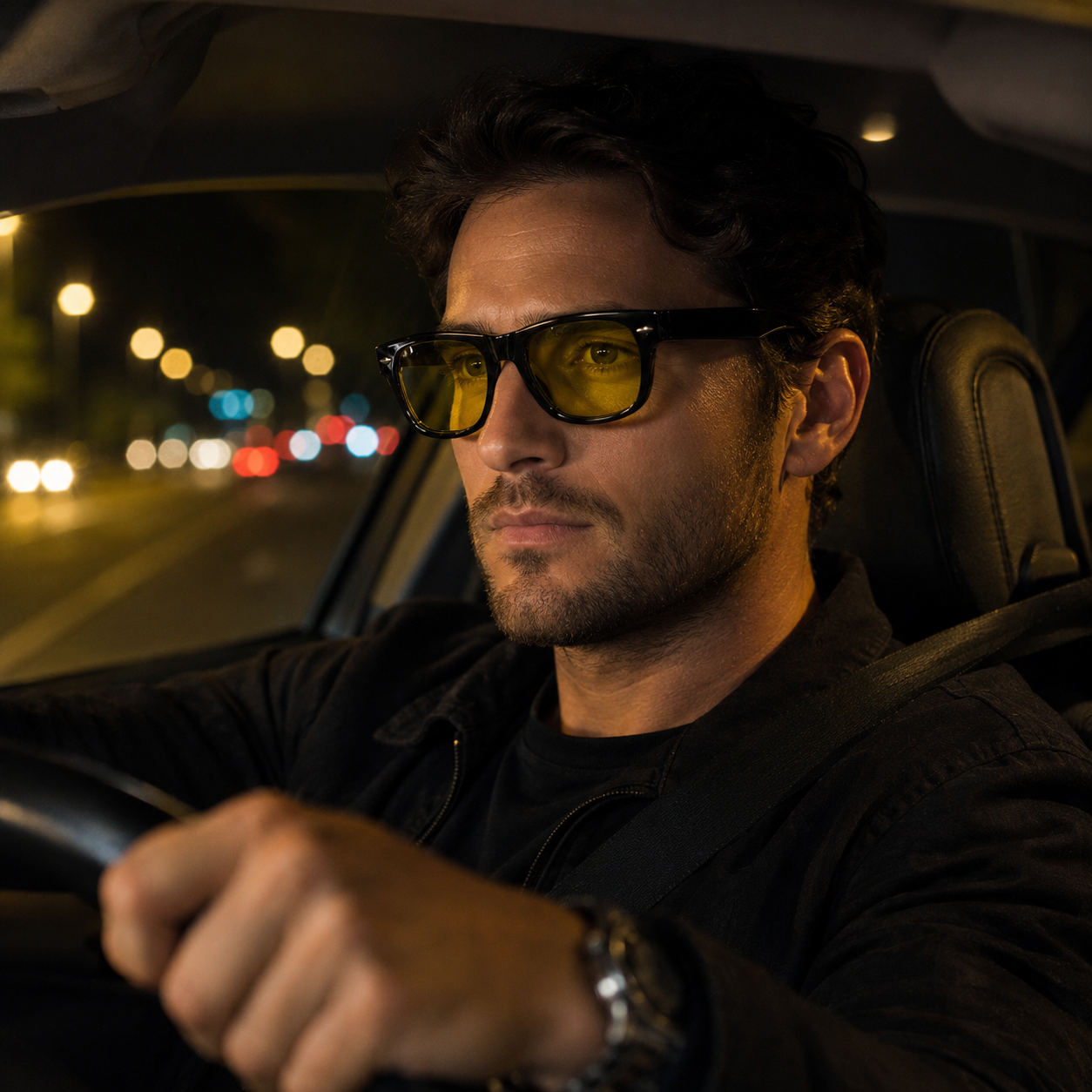 THE Atlas UV400 HD Glossy Black Yellow Night Drive Sunglasses