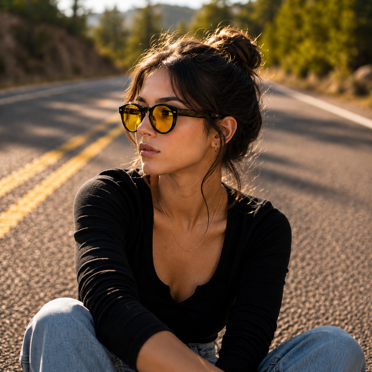 THE ORBIT Unisex UV400 HD Glossy Black Yellow  Night Driving Sunglasses