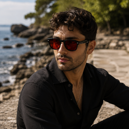 THE Atlas Red UV400 HD Glossy Glossy Black with Red Lens Sunglasses