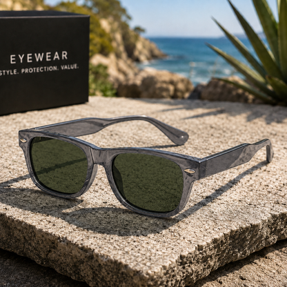 THE Atlas Unisex UV400 HD Glossy Grey Sunglasses