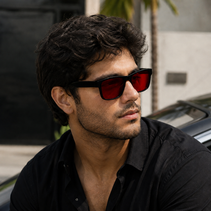 THE ECLIPSE R1 Glossy Black Red Lens U400 HD Sunglasses