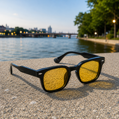 THE Drift  Unisex UV400 HD Glossy Black Yellow  Night Driving Sunglasses