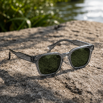 THE Drift UV400 HD Glossy Grey with Green Lens   Sunglasses