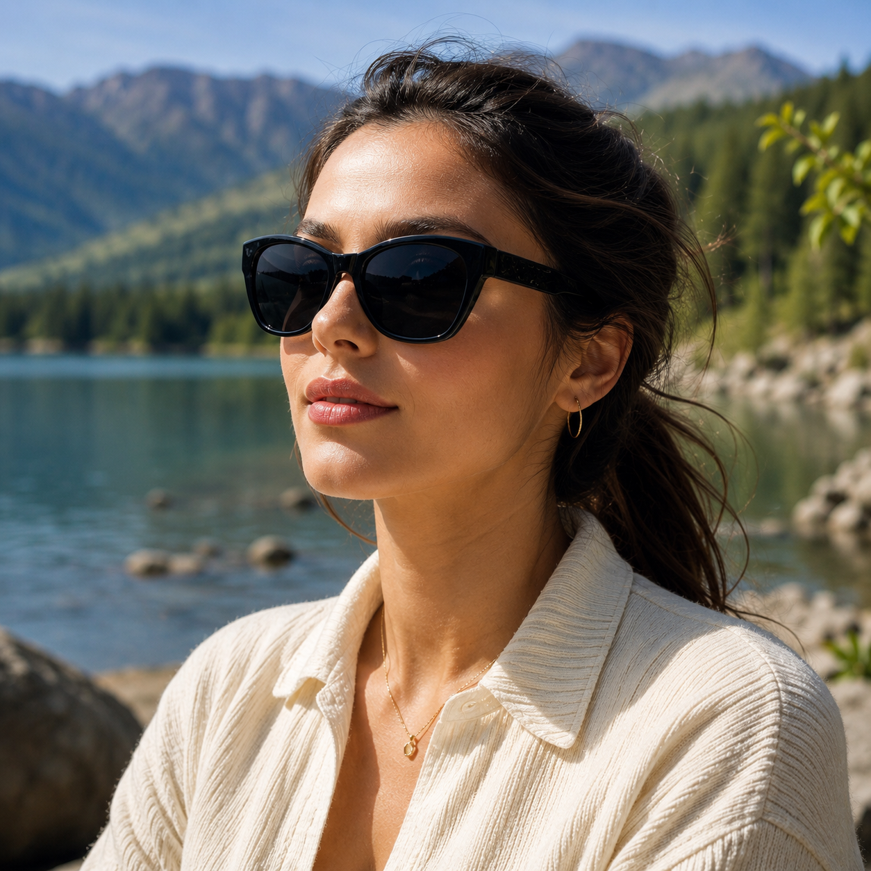 THE ELARA Glossy Black UV400 HD CATEYE THICK Glossy Sunglasses