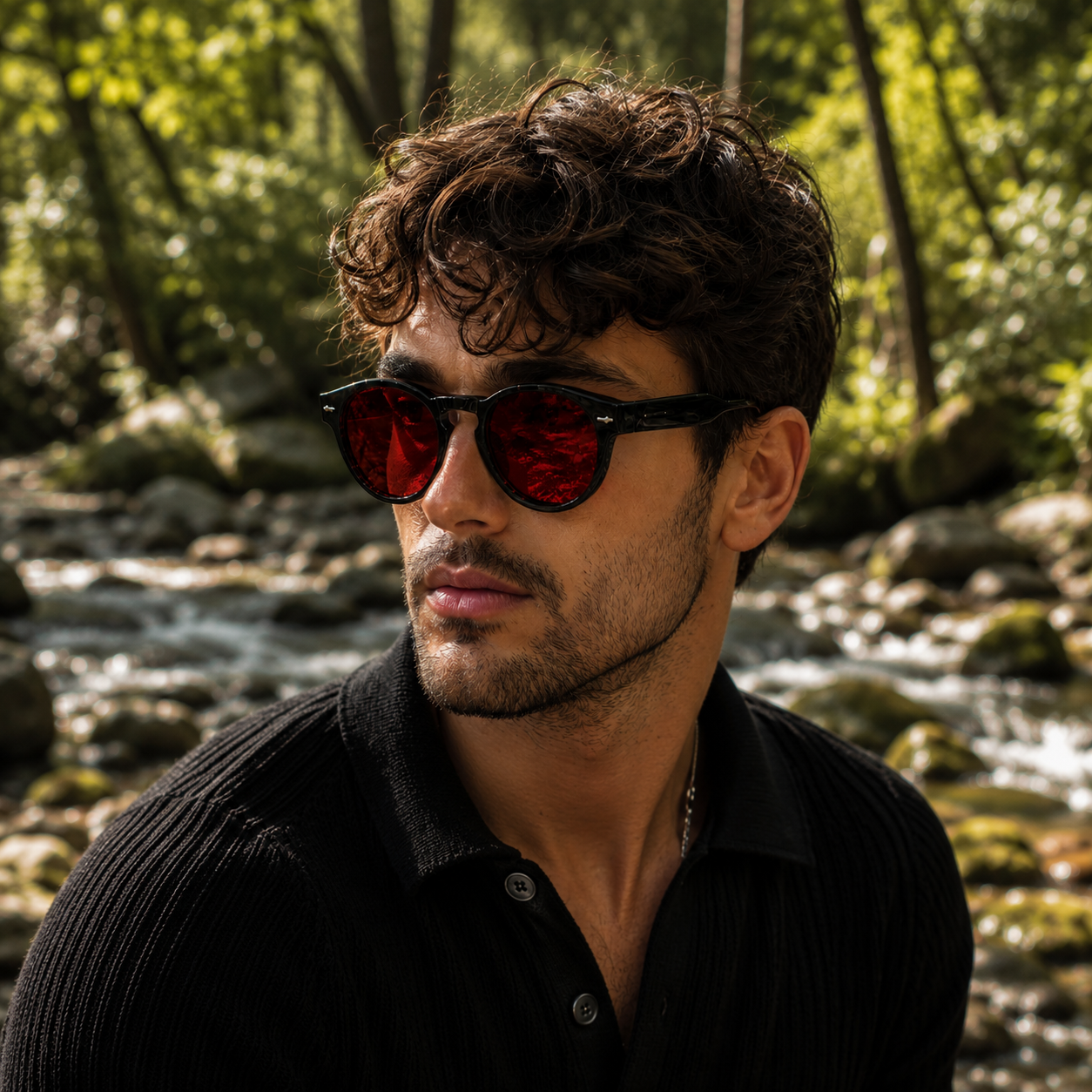 THE Orbit Red Unisex UV400 HD Glossy Black Red Lens Sunglasses