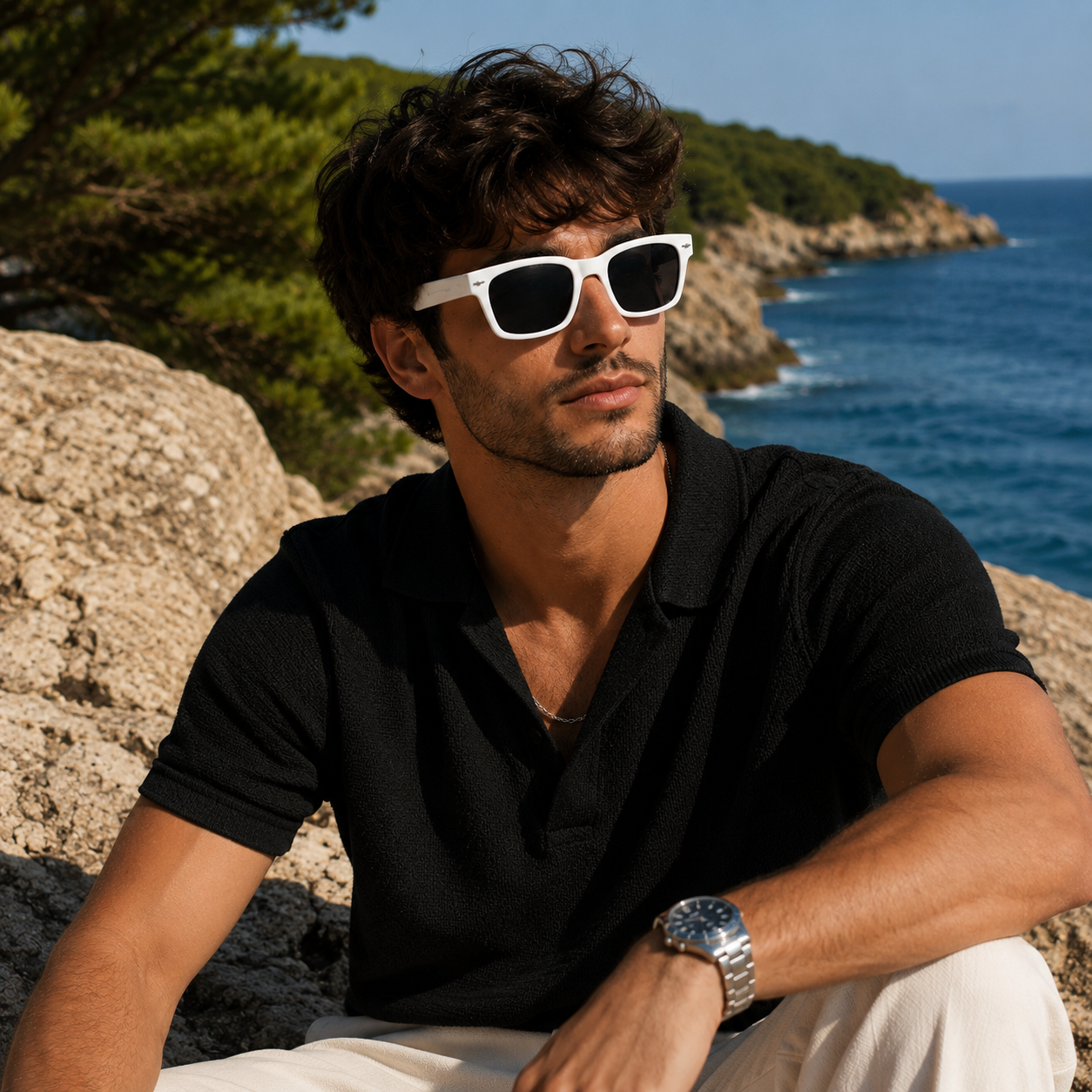 THE GHOST Unisex UV400 HD Glossy White Sunglasses