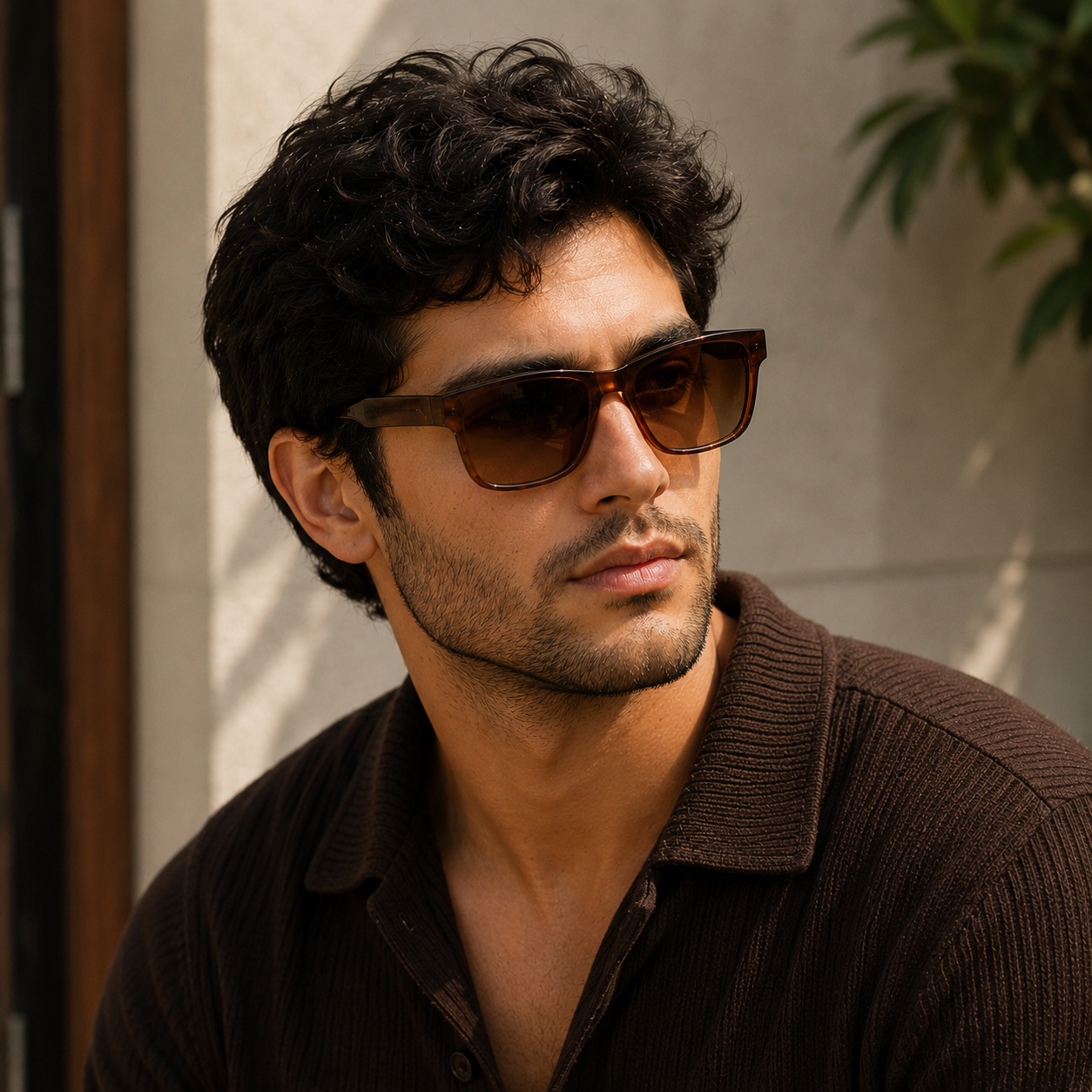THE ECLIPSE Glossy Brown  UV400 HD Glossy Clear Sunglasses