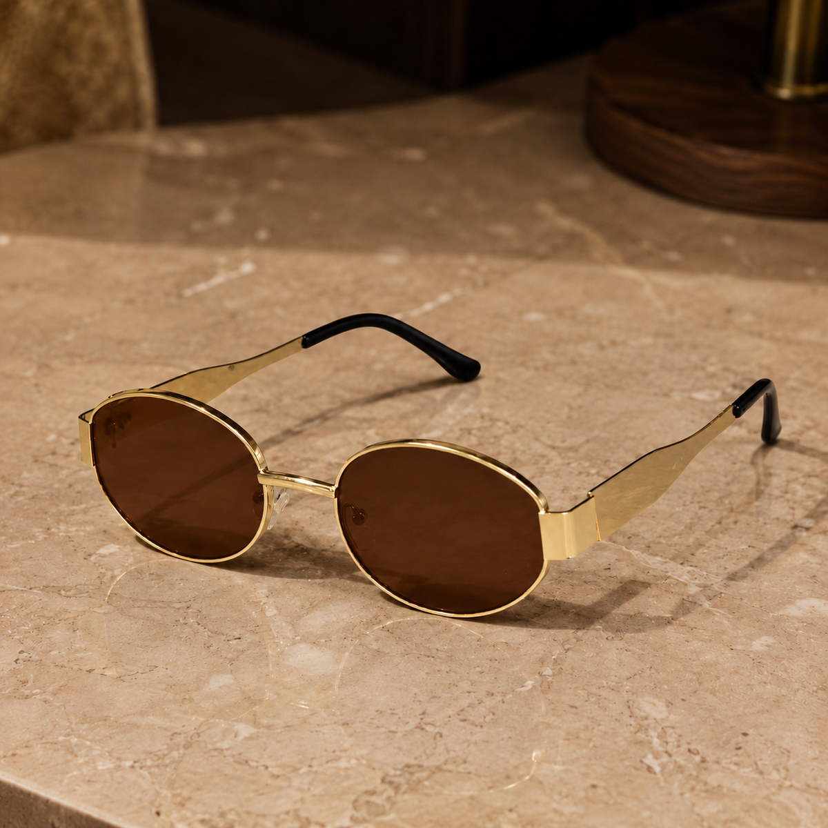 THE LUCY Oval Brown Gold UV400 Sunglasses