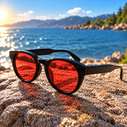 THE GALAXY R1 Glossy Black RED LENS  UV400 Sunglasses