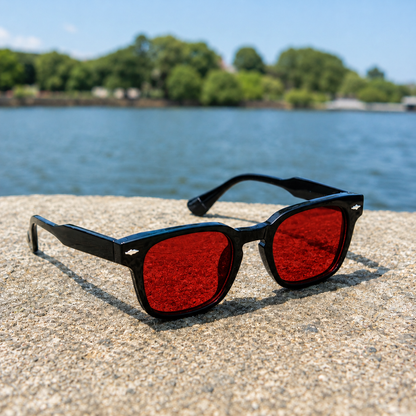 THE Drift  Unisex UV400 HD Glossy Black Red  Lens Sunglasses