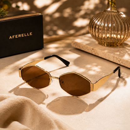THE EMILY Diamond Gold Brown Lens UV400 Sunglasses