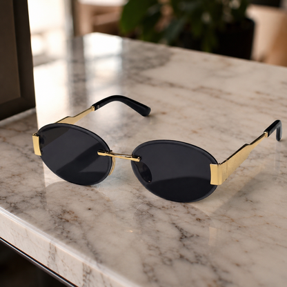 THE OBSERVER Rimless Gold Black UV400 Unisex Sunglasses