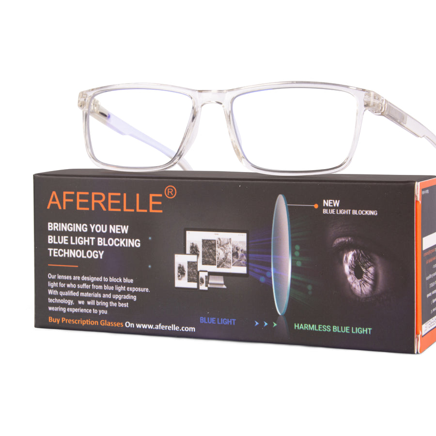 AFERELLE Computer Glasses for Men and Women | Rectangle | Transparent
